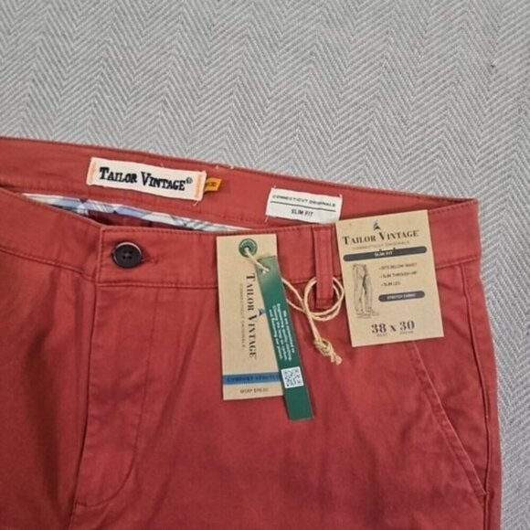 Tailor Vintage Men's Slim Fit Pants 38x30 Canyon Red Stretch Cotton Spandex NWT - Picture 2 of 16